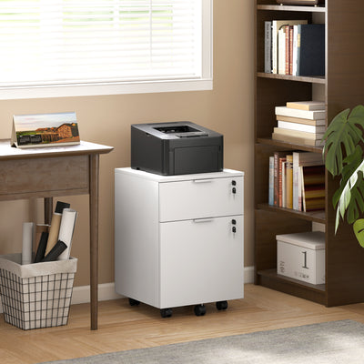 HOMCOM Two-Drawer Lockable Filing Cabinet - White 