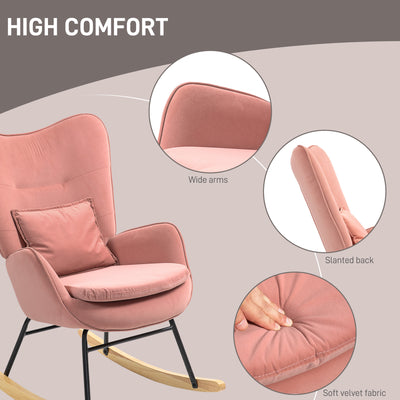 HOMCOM Velvet-Feel Rocking Armchair - Pink 