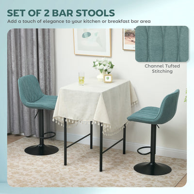HOMCOM Set of Two Linen-Look Bar Stools - Blue 
