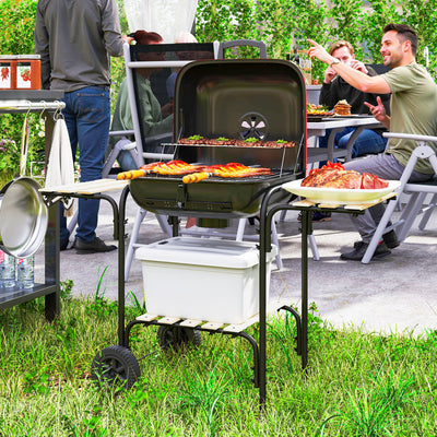 Outsunny Charcoal Barbecue Grill Portable BBQ Grill with 1840 cm² Cooking Area, 3 Shelves, Adjustable Vent, Lockable Lid, Wheels for Outdoor Cooking, Garden Party, Red 