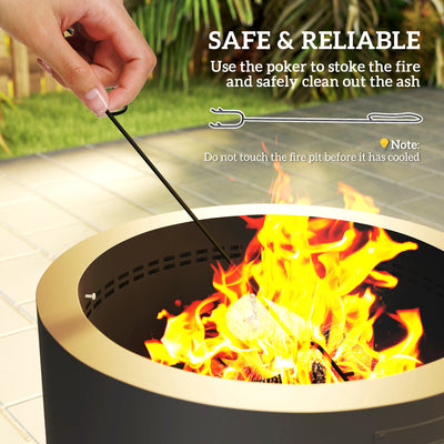 Outsunny Outdoor Round Fire Pit with Lid and Fire Poker - Black 