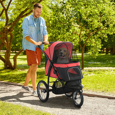 PawHut Foldable Pet Stroller with Three Wheels, for Small, Medium Dogs, Red 