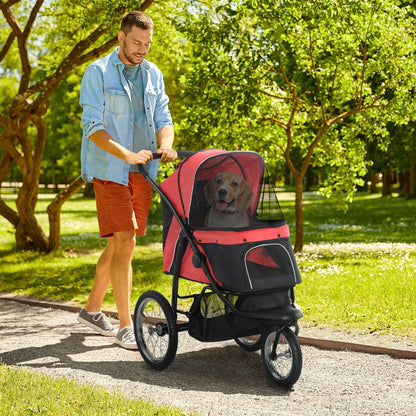 PawHut Foldable Pet Stroller with Three Wheels, for Small, Medium Dogs, Red 