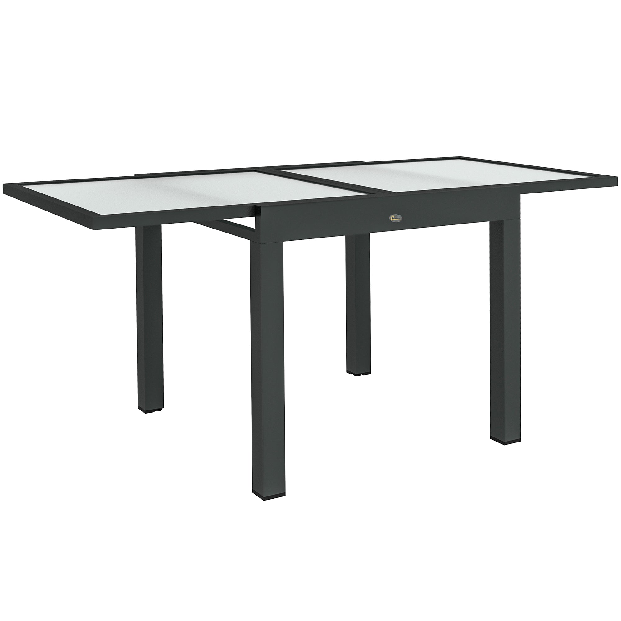 Outsunny Extending Garden Table, Outdoor Dining Table with Aluminium Frame and Tempered Glass Tabletop, 80/160 x 80 x 75 cm, Black and Clear 