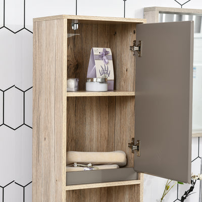 HOMCOM Freestanding Bathroom Storage Cabinet w/ 2 Cupboards 2 Compartments Home Organisation Anti-Tipping Elevated Base 30L x 24W x 170H cm Grey&Brown 