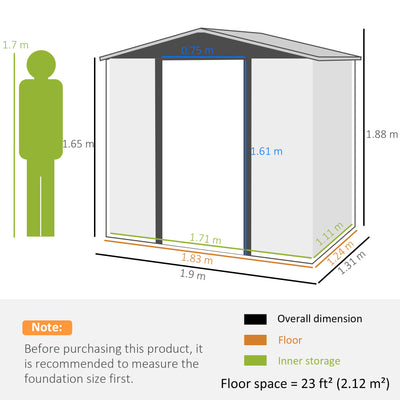 Outsunny 4 x 6ft Galvanised Steel Garden Shed, with Lock and Gloves - Oak 