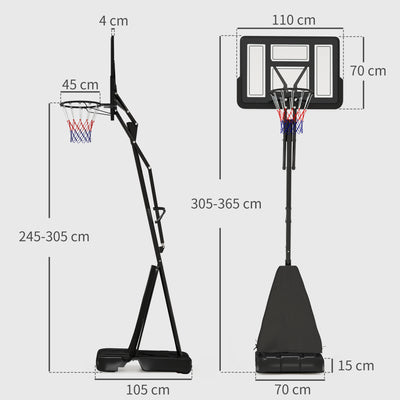 SPORTNOW Basketball Hoop Outdoor, Height Adjustable Basketball Hoop and Stand with Rebound System, Weighted Base, Portable on Wheels, 2.45-3.05m, for Teens, Juniors, Adults, Black 
