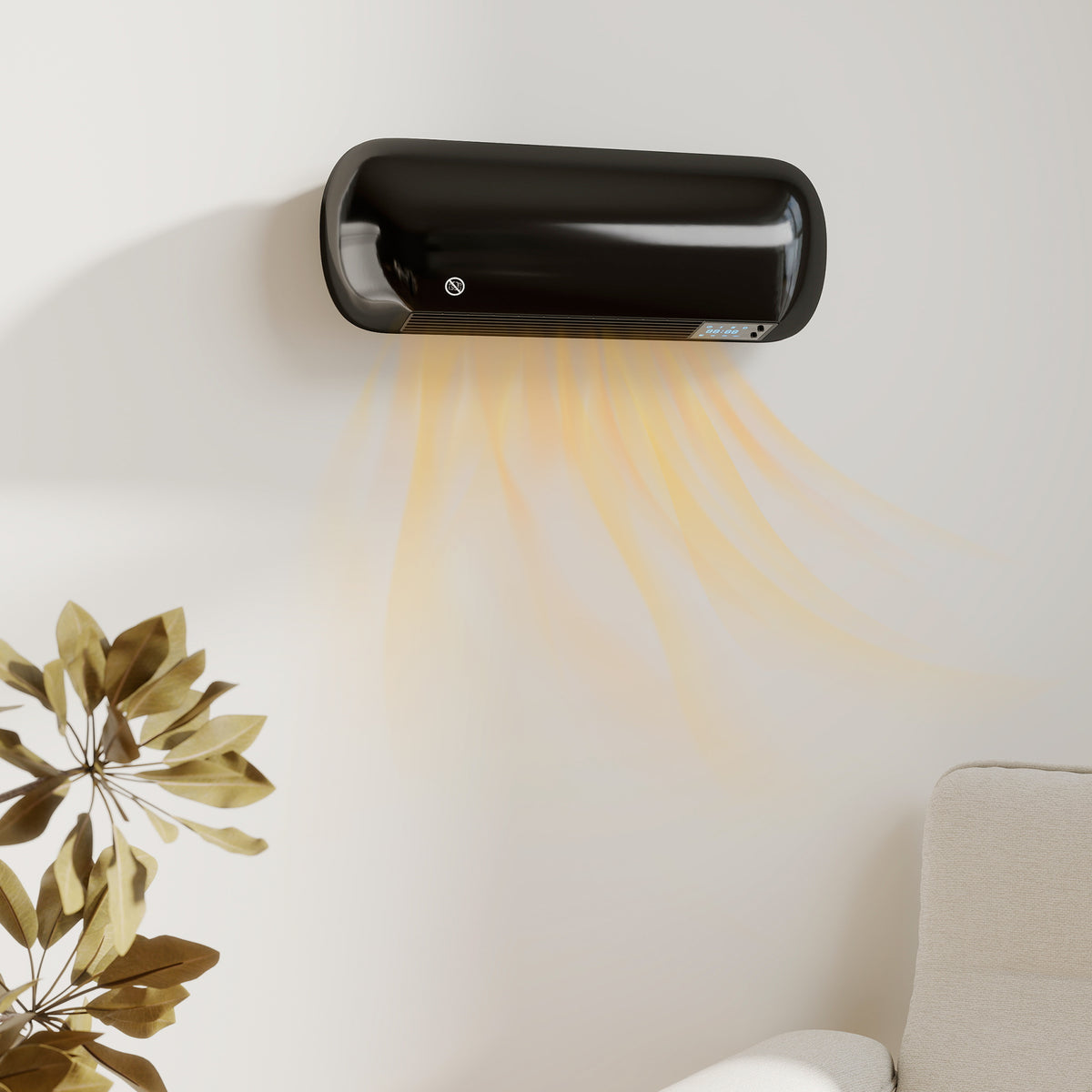 HOMCOM 2000W PTC Ceramic Fan Heater, Wall Mounted, 30° Oscillation, 50L x 19W x 14H cm - Black