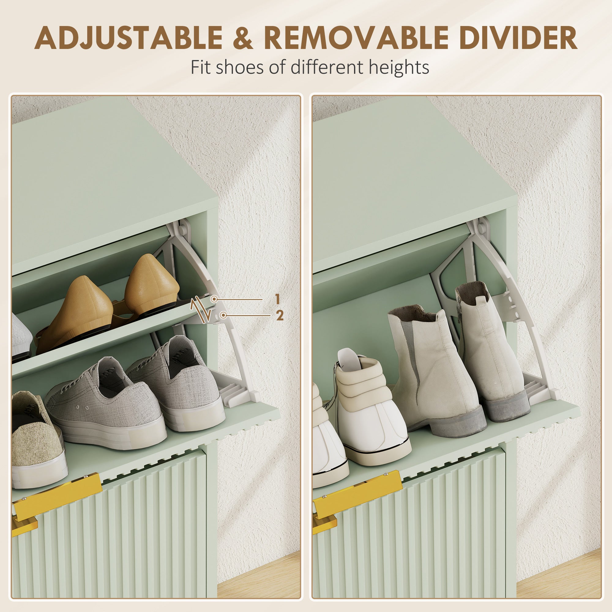 HOMCOM Elegant Four-Drawer Shoe Cabinet - Light Green
