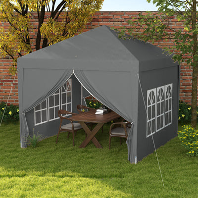 Outsunny 3 x 3 Meters Pop Up Water Resistant Gazebo Wedding Camping Party Tent Canopy Marquee with Carry Bag and 2 Windows, Grey 
