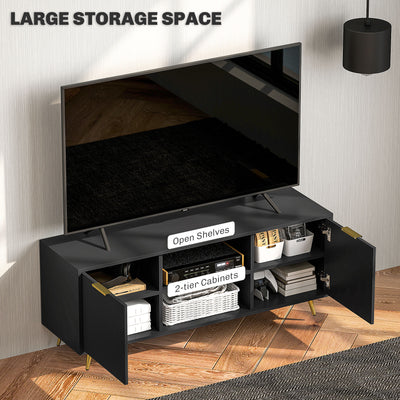 HOMCOM Modern TV Stand Cabinet for TVs up to 55", TV Unit with 2 Open Shelves and 2 Cabinets, Entertainment Centre with Cable Management for Living Room, Black 