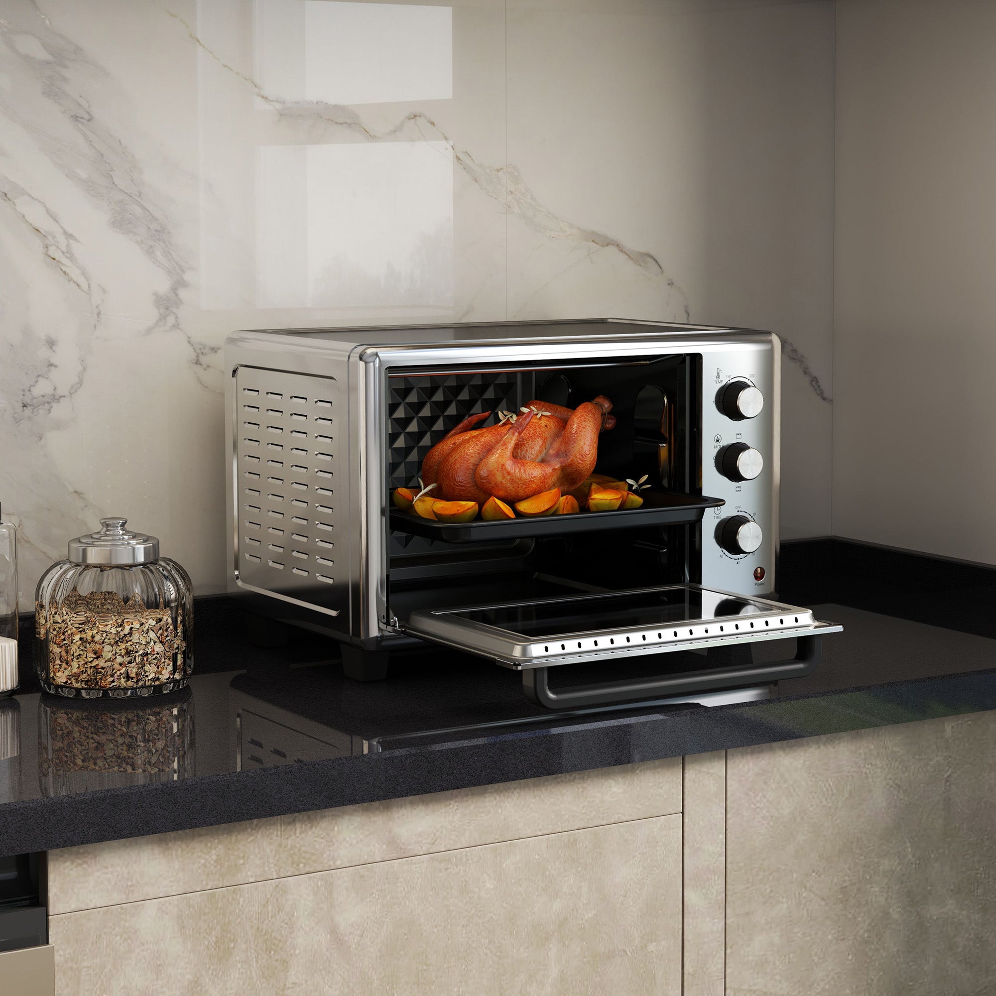 HOMCOM 30L 60-230\'e2\'84\'83 Mini Electric Oven, with Accessories - Silver Tone