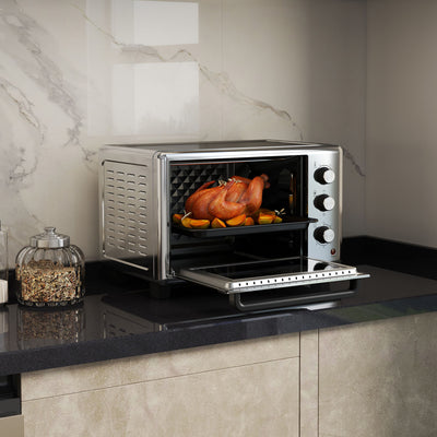 HOMCOM 30L 60-230\'e2\'84\'83 Mini Electric Oven, with Accessories - Silver Tone 