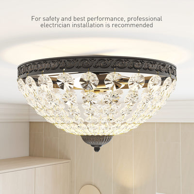 HOMCOM Crystal Chandelier Ceiling Light with 168 Octagonal Beads, Vintage 2-Light Flush Mount Ceiling Light for Living Room, Bedroom, Hallway, Dining Room, Black 