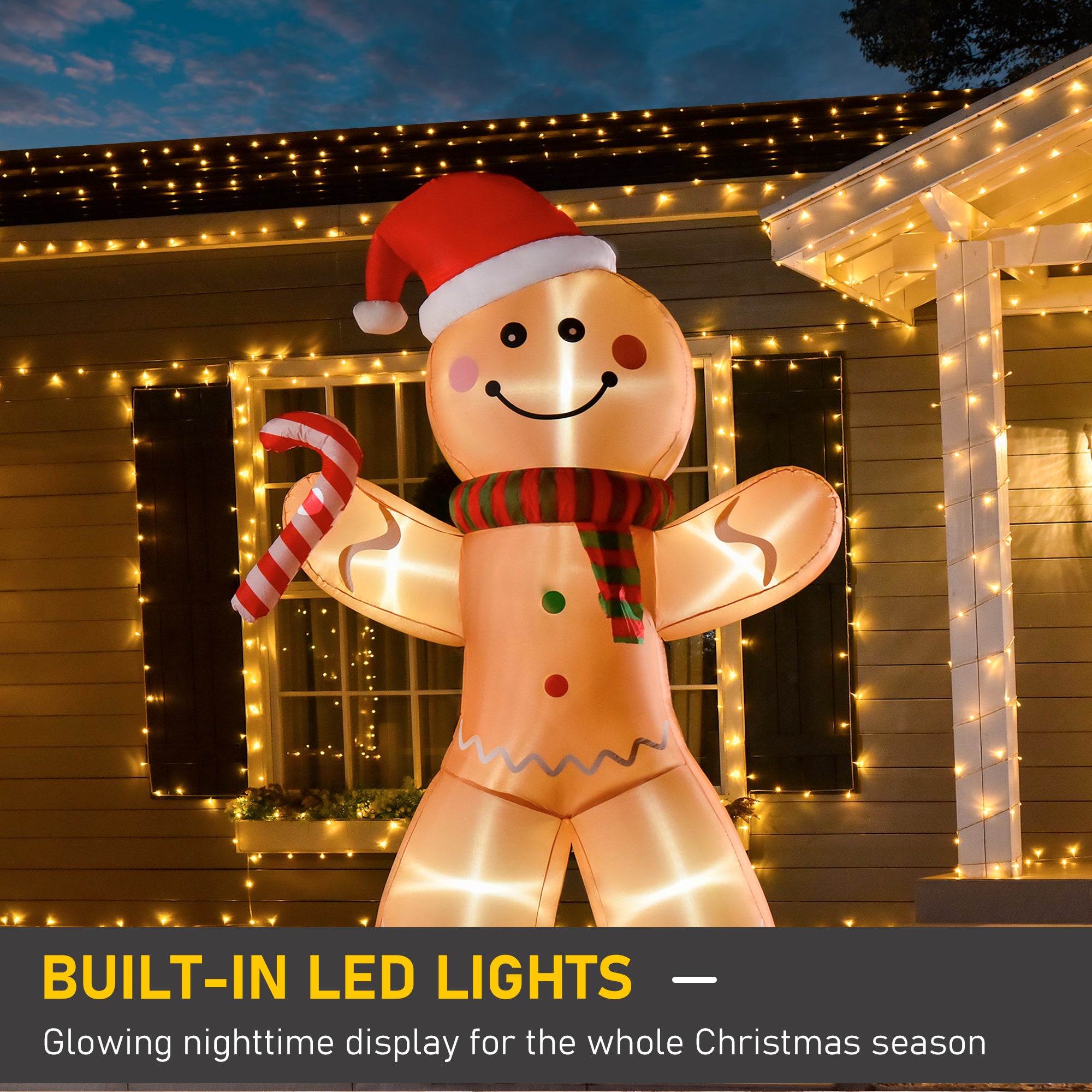 HOMCOM 8ft Christmas Inflatable Gingerbread Man, Lighted Blow Up Yard Decor Indoor Outdoor Garden Lawn Party Prop 