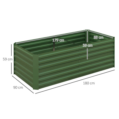 Outsunny Set of 2 Raised Beds for Garden, Galvanised Steel Outdoor Planters with Multi-reinforced Rods for Vegetables, Plants, Flowers and Herbs, 180 x 90 x 59 cm, Green 