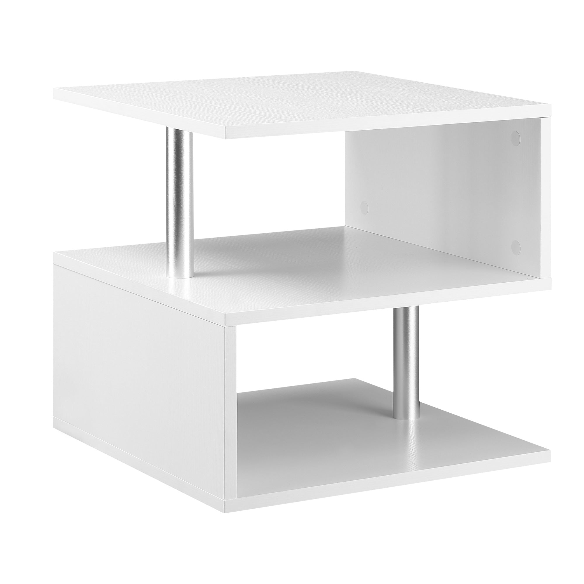 HOMCOM Wooden S Shape Cube Coffee Table 2 Tier Storage Shelves Organizer Office Bookcase Living Room End Desk Stand Display (White) 