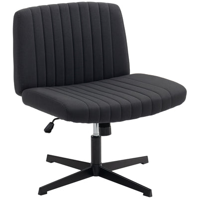 HOMCOM Armless Office Chair No Wheels, Linen Fabric Criss Cross Legged Desk Chair with Wide Seat, Thick Padding, Tilt Function, Height Adjustable Swivel Computer Seat for Home, Black 