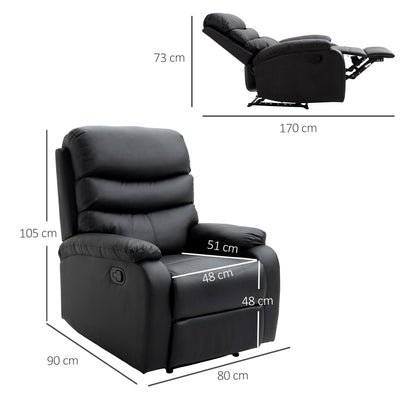 HOMCOM PU Leather Reclining Chair, Manual Recliner Chair with Padded Armrests, Retractable Footrest and Wood Frame, Black 
