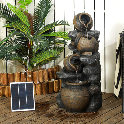 Outsunny Solar Powered Garden Water Feature with LED Lights and Pump, 4 Tier Cascading Water Fountain for Indoor/Outdoor, Jars Waterfall Ornament, 72cm Height 