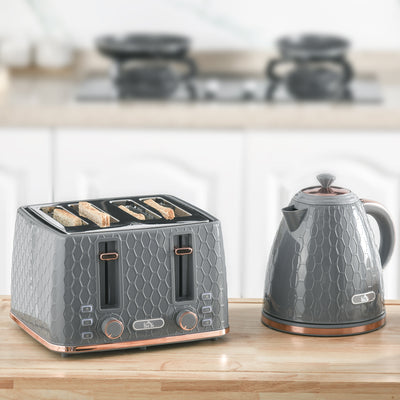 HOMCOM 1.7L 3000W Fast Boil Kettle & 4 Slice Toaster Set, Kettle and Toaster Set with 7 Browning Controls, Crumb Tray, Grey 