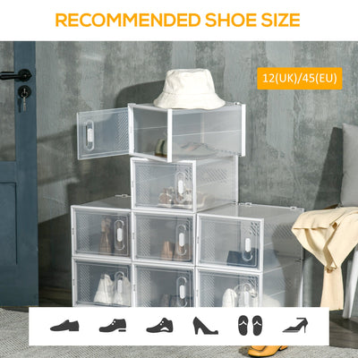 HOMCOM 8PCS Clear Shoe Box, Plastic Stackable Shoe Storage Box for UK/EU Size up to 12/46 with Magnetic Door for Women/Men, 28 x 36 x 21 cm 