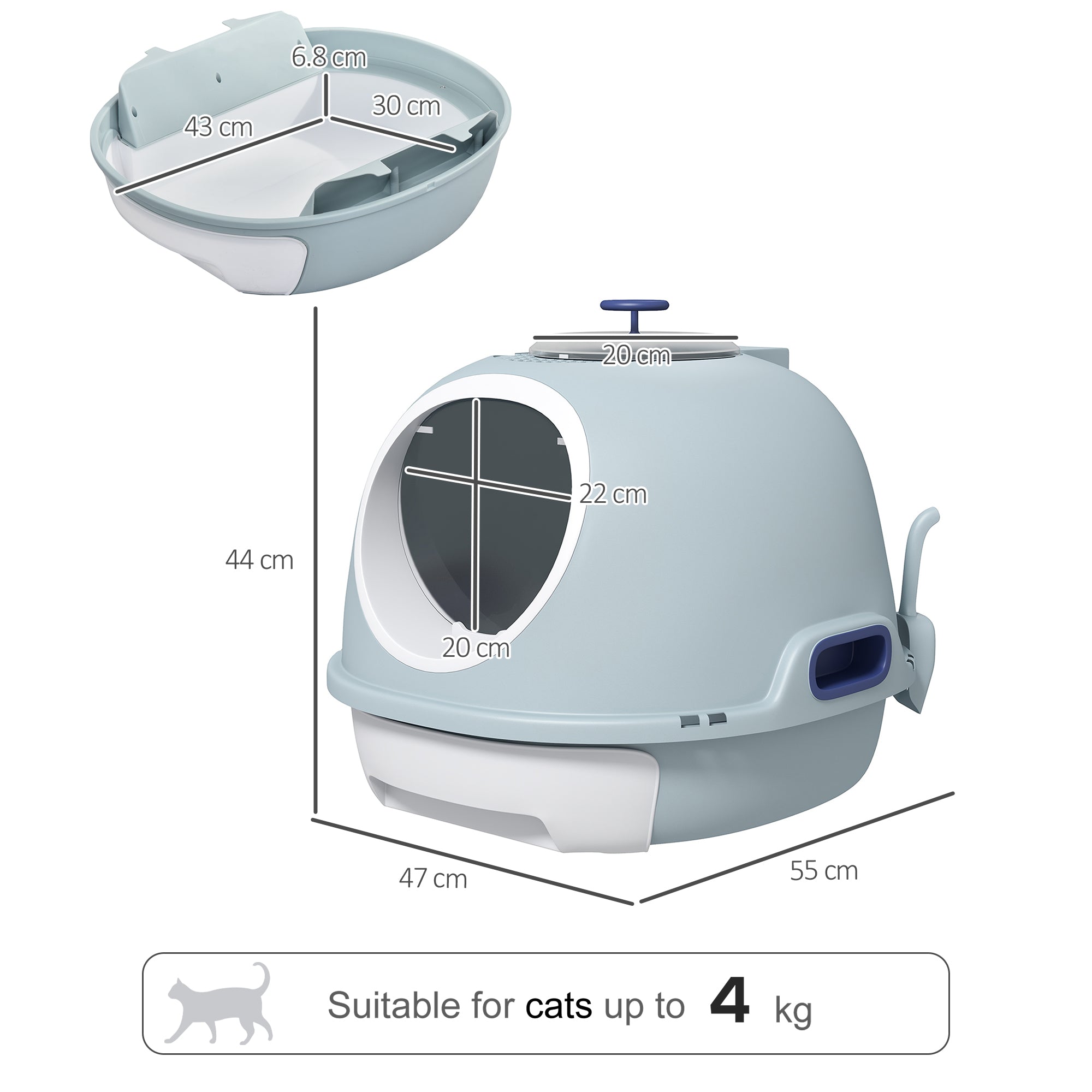 PawHut Cat Litter Box Toilet with Litter Scoop Enclosed Drawer, Front Entry Top Exit, Easy To Clean Blue 