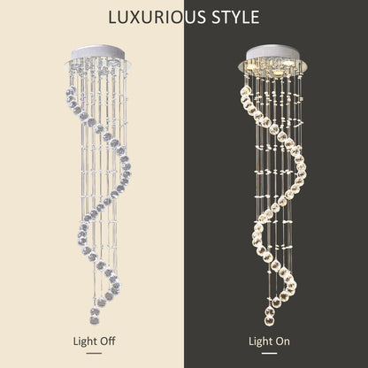 HOMCOM Modern Crystal Chandelier Ceiling Light Pendant Lamp Chrome Finish Glass Droplets New, Ф30 x 120cm 