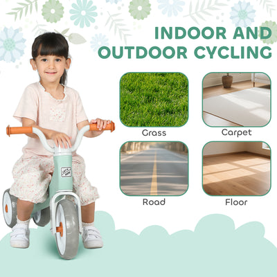 AIYAPLAY Toddler Balance Bike with No Pedal, 3 Silence Wheels for 12-36 Months Boys and Girls, Indoor Outdoor, Green 