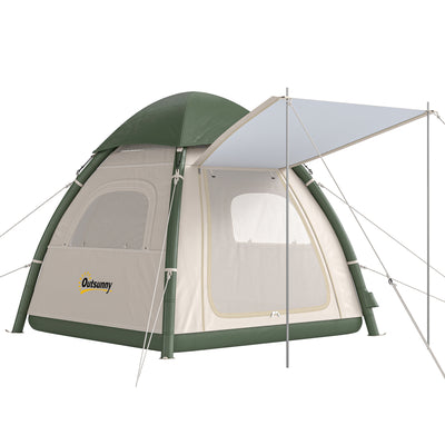 Outsunny Inflatable Camping Tent with Rainfly, 3 Man Air Tent 3000mm Waterproof Blow Up Tents, Beige 