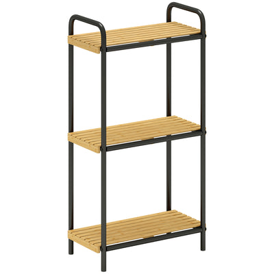 HOMCOM 3-Tier Bamboo Bathroom Storage Shelf, Freestanding Narrow Shelving Unit with Slatted Shelves for Kitchen Bathroom Living Room, 41.5 x 21.5 x 77.5 cm, Natural and Black 