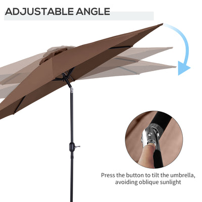 Outsunny 3(m) Tilting Parasol Garden Umbrellas, Outdoor Sun Shade with 8 Ribs, Tilt and Crank Handle for Balcony, Bench, Garden, Coffee 