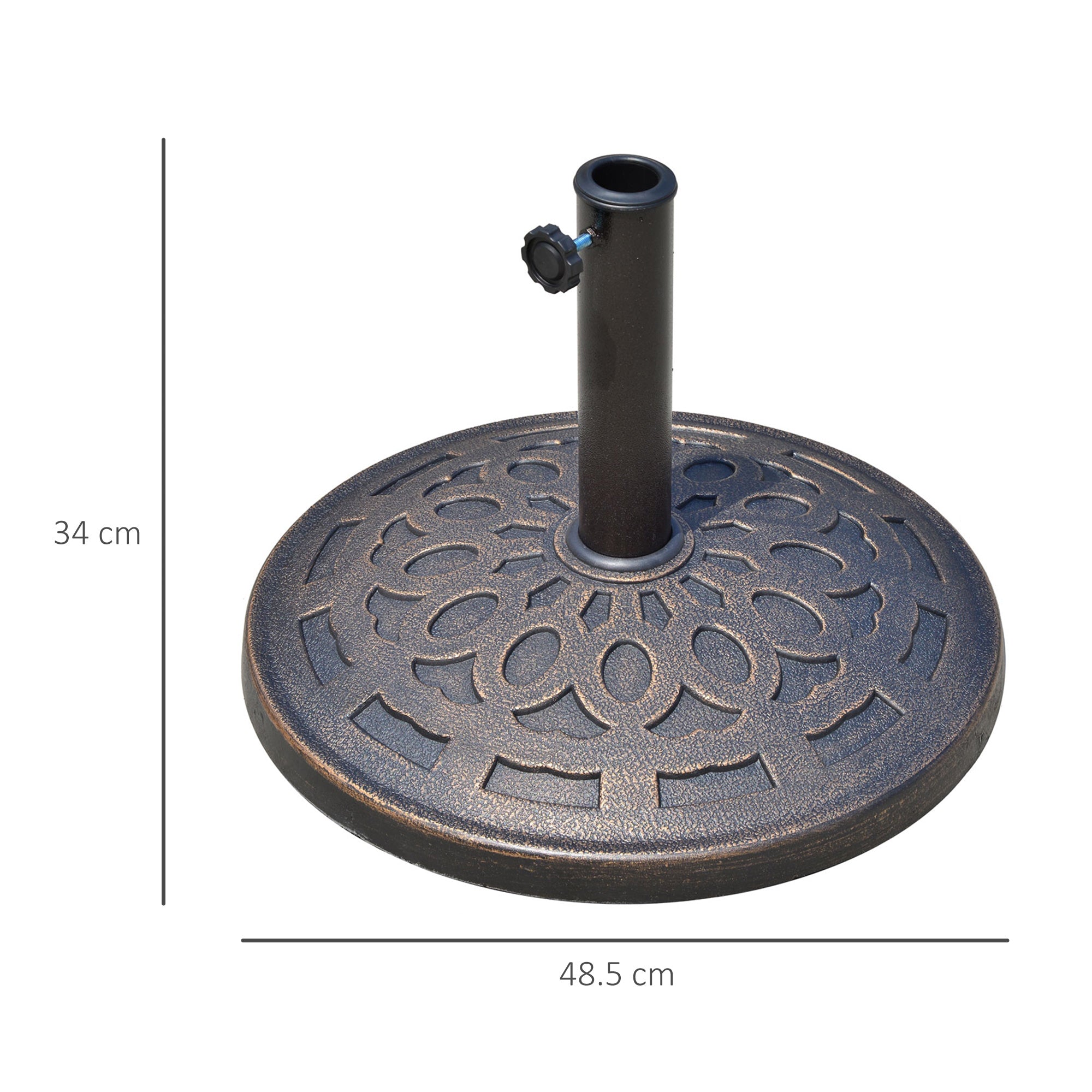 Outsunny 14kg Round Garden Parasol Base Holder Decorative Resin Market Umbrella Stand with Adjustable Coupler, Bronze 