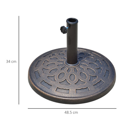Outsunny 14kg Round Garden Parasol Base Holder Decorative Resin Market Umbrella Stand with Adjustable Coupler, Bronze 