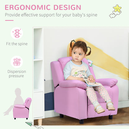 HOMCOM Kids Sofa Armchair Toddler Recliner Children's  Chair Lounger Games Chair  PU Leather w/ Storage  (Pink) 