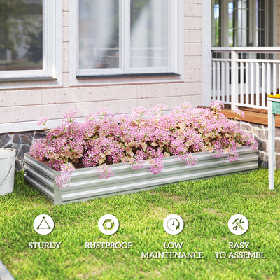 Outsunny Metal Raised Garden Bed Planter Box Outdoor Planters for Growing Flowers, Herbs, Green, Silver