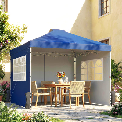 Outsunny Pop Up Gazebo Waterproof Height Adjustable Canopy with 3 Sidewalls Wheeled Bag for Parties 3 x 3 m Dark Blue 