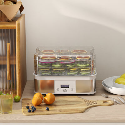HOMCOM 5 Tier Food Dehydrator, 245W Stainless Steel Food Dryer Machine with Adjustable Temperature, Timer and LCD Display for Drying Fruit, Meat, Vegetable, Jerky and Pet Treat, White 