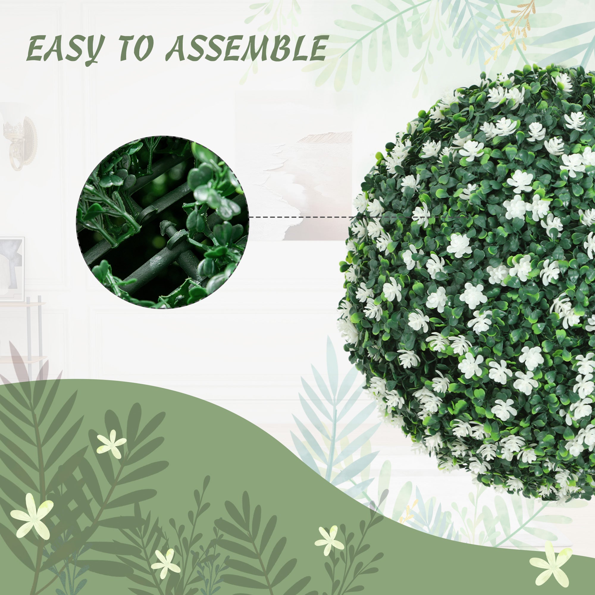 HOMCOM Set of Two Artificial Boxwood Balls Plants - White 