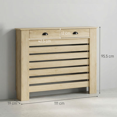 HOMCOM 95.5H x 111Wcm Radiator Cover, with Drawer - Oak