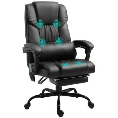 Vinsetto 6-Point Massage Office Chair, PU Leather Desk Chair with Adjustable Height and Footrest for Home Office, Black 