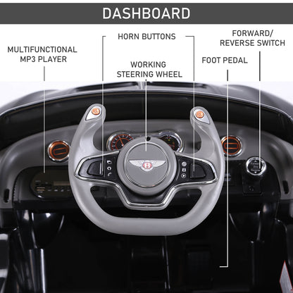 HOMCOM Bentley GT Licensed 12V Electric Car for Kids, Kid's Electric Ride on with Remote Control, Ride on Car with LED Lights, Music, for 3-5 Years, Black 