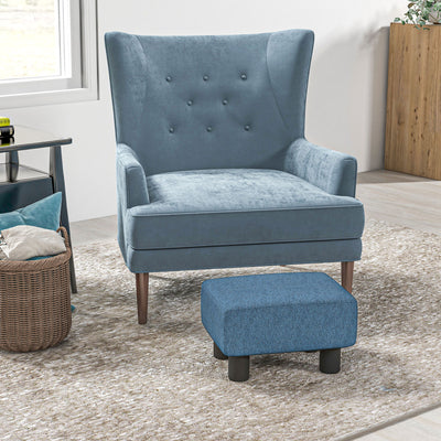 HOMCOM Linen Fabric Footstool Ottoman Cube with 4 Plastic Legs, Blue 
