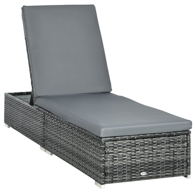 Outsunny PE Rattan Sun Lounger, Five-level Adjustable Recliner Bed Chair with Soft Padded Cushion for Patio, Garden, Mixed Grey 