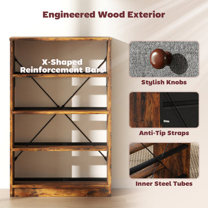 HOMCOM Chest of Drawers, Dresser with 4 Fabric Drawers - Grey and Rustic Brown