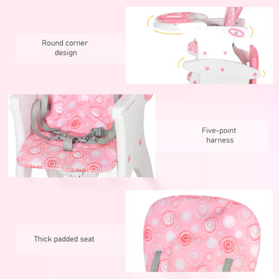 HOMCOM HDPE 3-in-1 Baby Booster High Chair Pink 