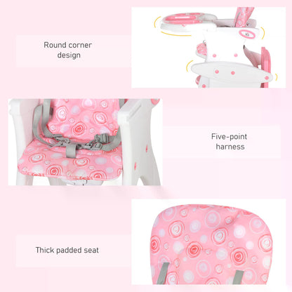 HOMCOM HDPE 3-in-1 Baby Booster High Chair Pink 
