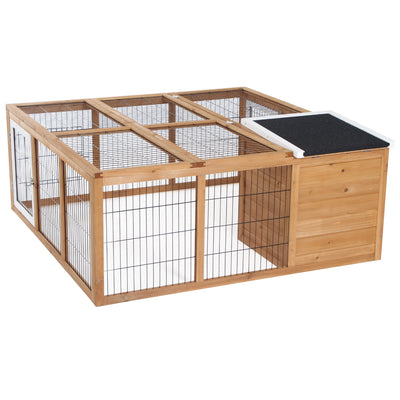 PawHut Rabbit Hutch Outdoor, Guinea Pig House, Bunny Run Cage with Openable Top for 1–2 Rabbits, Yellow 