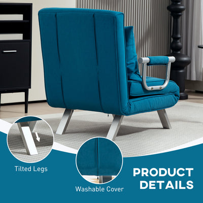 HOMCOM 4-in-1 Faux Suede Chair Bed - Blue 