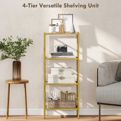 HOMCOM 4-Tier Shelving Unit, Glass Shelf, Vertical Storage Shelf for Living Room, Home Office, Bedroom, Bathroom, Gold Tone 